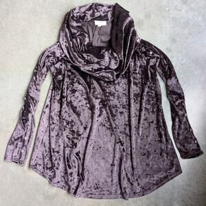 UMGEE Velvet Cowl Neck Sweater Size Large Purple Apres Ski Winter Cotton Blend